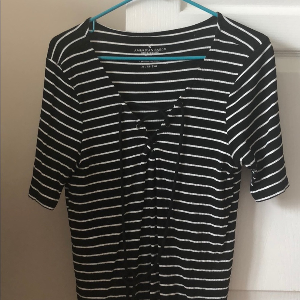 American Eagle Lace up striped top